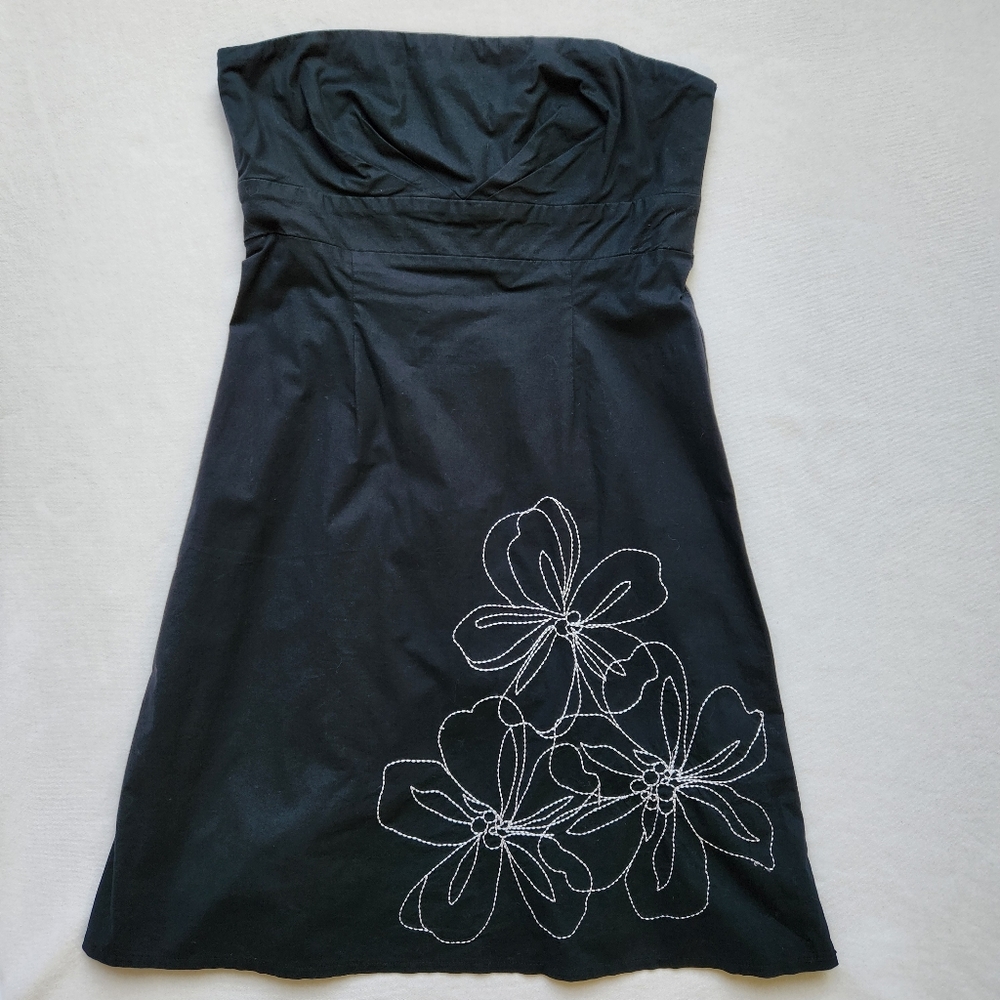 NY&Co Strapless Dress Black White Floral Cotton Elegant Cute Evening Date Size 8